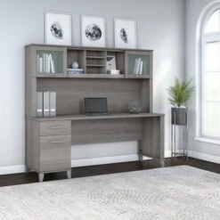Bush Furniture Somerset 72W Office Desk With Hutch In Ash Gray - Sand Oak -Felloweis Store 2aa2c2f5 9567 4f89 aa67 c2fe8d600f34