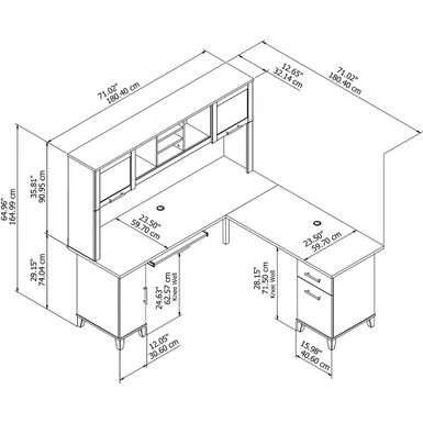 Somerset 71W L Shaped Desk With Hutch - Storm Gray/White 7 Somerset 71W L Shaped Desk With Hutch - Storm Gray/White - Image 7