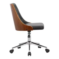 Diamond Mid-Century Office Chair In Chrome Finish With Tufted Black Faux Leather And Walnut Veneer Back -Felloweis Store 2b9b7f31 cbff 46f0 8fa5 182afdc414b8