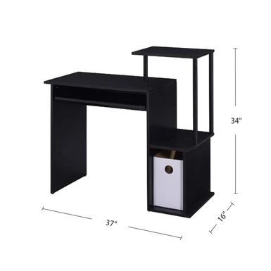 Wooden Computer Desk With Keyboard Tray - Weathered Oak And Black 8 Wooden Computer Desk With Keyboard Tray - Weathered Oak And Black - Image 8