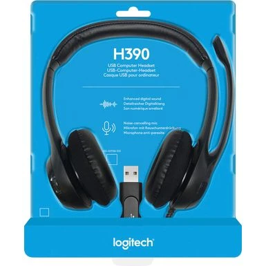 Logitech - H390 Wired USB Noise-Cancelling On-Ear Headset - Black 4 Logitech - H390 Wired USB Noise-Cancelling On-Ear Headset - Black - Image 4