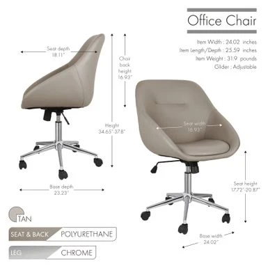 Porthos Home Hayes Swivel Office Chair, Chrome Base, PU Leather - Brown 19 Porthos Home Hayes Swivel Office Chair, Chrome Base, PU Leather - Brown - Image 19