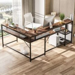 Lee Industrial L-Shaped Desk With Storage Shelves, Corner Computer Desk PC Laptop Study Table Workstation - Grey -Felloweis Store 2fc181d0 5166 41c8 96d8 e9d07e9cd332