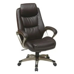 Office Star Executive Eco Leather Chair With Padded Arms And Headrest - Cocoa/Espresso