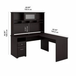 Cabot 60W L Shaped Computer Desk With Hutch By Bush Furniture - Ash Gray -Felloweis Store 31179575 fec7 4c6d 962f 609c2c610683