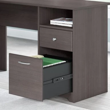 Cabot 60W L-Shaped Desk With Hutch And Storage By Bush Furniture - Heather Gray 6 Cabot 60W L-Shaped Desk With Hutch And Storage By Bush Furniture - Heather Gray - Image 6
