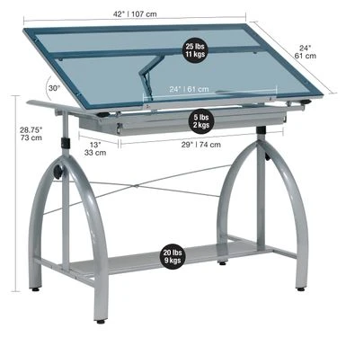 Studio Designs Avanta Glass Top Silver Drafting Table With Storage - Silver - Painted 11 Studio Designs Avanta Glass Top Silver Drafting Table With Storage - Silver - Painted - Image 11