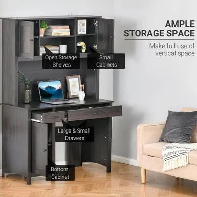 HOMCOM Computer Desk With Cable Management Home Office Workstation With Storage Shelves Drawers Cabinets - Coffee 11 HOMCOM Computer Desk With Cable Management Home Office Workstation With Storage Shelves Drawers Cabinets - Coffee - Image 11