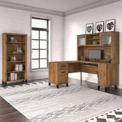 Somerset 60W L Shaped Desk With Hutch And 5 Shelf Bookcase In Ash Gray - Platinum Gray 35 Somerset 60W L Shaped Desk With Hutch And 5 Shelf Bookcase In Ash Gray - Platinum Gray -Felloweis Store 32ee7606 66d4 42ba a356 12fe4d3a875e