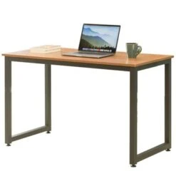Wooden Writing Desk Homes Office Table With Sturdy Metal Frame, Cherry - Cherry