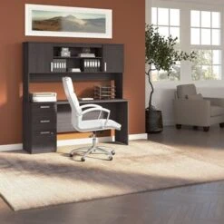 Ridgeley 65W Computer Desk With Hutch By Bestar - Medium Gray Maple -Felloweis Store 343b144f b707 481e 9454 3965adf20703