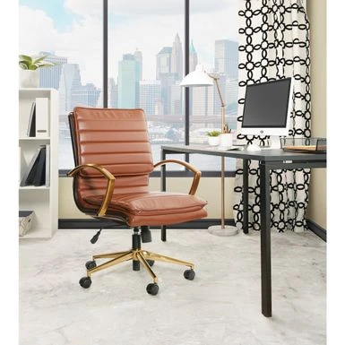 Ave Six Mid-Back Faux Leather Office Chair With Gold Finish Base - Saddle 1 Ave Six Mid-Back Faux Leather Office Chair With Gold Finish Base - Saddle