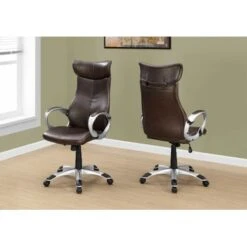 Office Chair/ Adjustable Height/ Swivel/ Ergonomic/ Armrests/ Computer Desk/ Work/ Metal/ Pu Leather Look/ Brown/ Grey/ Contemporary/ Modern