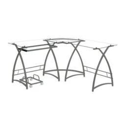 Computer Desk- L Shape With Keyboard Tray - Silver -Felloweis Store 358818fa 6c8c 4b46 a1ca 20b46dd2a1a1