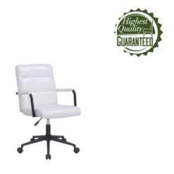 Porthos Home Pei Office Chair, Tufted PU Leather, Steel Swivel Base - White -Felloweis Store 364c8a88 649d 4f55 bf7a 2b999d8b6eae
