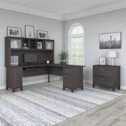 Somerset 72W L Shaped Desk With Hutch And Lateral File Cabinet - Platinum Gray -Felloweis Store 37235a29 e2b2 4887 ac59 6bc06b6c7aa9