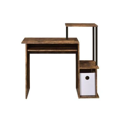 Wooden Computer Desk With Keyboard Tray - Weathered Oak And Black 1 Wooden Computer Desk With Keyboard Tray - Weathered Oak And Black