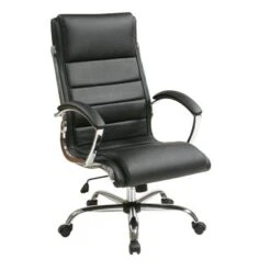 Executive Office Chair With Padded Arms In Faux Leather - Black