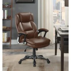 Adjustable Height Office Chair With Padded Arm Brown And Black
