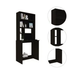 Compu Hutch Desk With 5 Open Shelves - Black