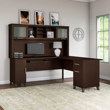Somerset 71W L Shaped Desk With Hutch - Storm Gray/White 2 Somerset 71W L Shaped Desk With Hutch - Storm Gray/White - Image 2