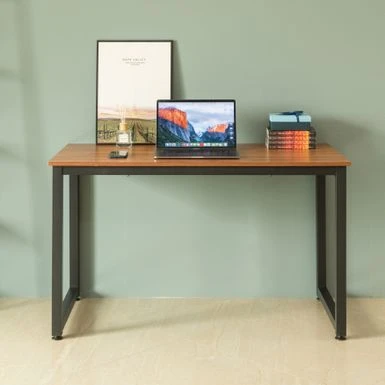 Wooden Writing Desk Homes Office Table With Sturdy Metal Frame, Cherry - Cherry 2 Wooden Writing Desk Homes Office Table With Sturdy Metal Frame, Cherry - Cherry - Image 2