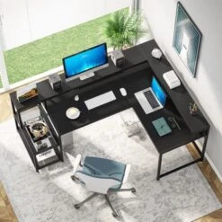Lee Industrial L-Shaped Desk With Storage Shelves, Corner Computer Desk PC Laptop Study Table Workstation - Black -Felloweis Store 41668f8b a77e 4d8f 8fe5 0057c871d57c