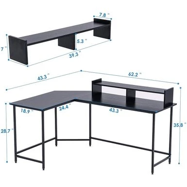 Mcombo L-Shaped Desk Computer Gaming Corner Desk With Large Monitor Stand, Office Writing Workstation With Movable Shelf - Ebony 16 Mcombo L-Shaped Desk Computer Gaming Corner Desk With Large Monitor Stand, Office Writing Workstation With Movable Shelf - Ebony - Image 16