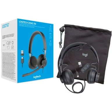 Logitech - Zone 750 Wired Noise Canceling On-Ear Headset - Black 3 Logitech - Zone 750 Wired Noise Canceling On-Ear Headset - Black - Image 3