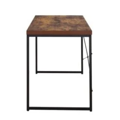 Rectangular Wooden Desk With Metal Base, Weathered Oak Brown And Black -Felloweis Store 44e80436 70d0 404a a403 34197759458e