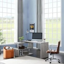 Contemporary Convertible L-shaped Corner Computer Office Desk 29.53'' H X 23.23'' W X 78.74'' D - Grey - Grey -Felloweis Store 46573127 8c3a 450d 8309 3a8b04bffab9
