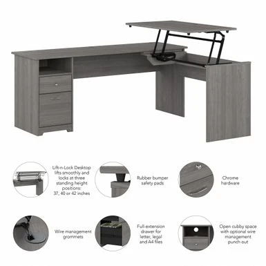 72W 3-position L-shaped Sit To Stand Desk By Bush Furniture - Modern Gray 15 72W 3-position L-shaped Sit To Stand Desk By Bush Furniture - Modern Gray - Image 15