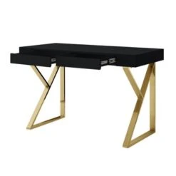 Silver Orchid Serra High Gloss Modern Desk - Black-Gold -Felloweis Store 485d8370 bf73 43f7 a7aa 74ceb4551934