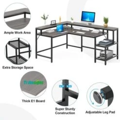 Lee Industrial L-Shaped Desk With Storage Shelves, Corner Computer Desk PC Laptop Study Table Workstation - Black -Felloweis Store 488b6aed 5ca2 42b2 9c66 70bf725a2fdd