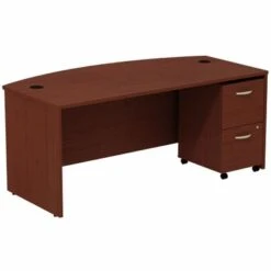 Series C 72W Bow Front Desk With Drawers By Bush Business Furniture - Mahogany