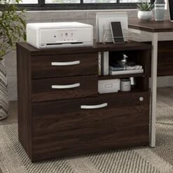 Hybrid Office Storage Cabinet With Drawers By Bush Business Furniture - Black Walnut