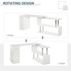 HOMCOM L-Shaped Rotating Computer Desk Home Office Study Workstation With Storage Shelves, Cabinet And Drawer For Home & Office - White -Felloweis Store 4d7b26e6 361a 48ef 8596 be5e2a26fd3c