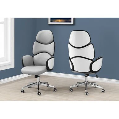 Office Chair/ Adjustable Height/ Swivel/ Ergonomic/ Armrests/ Computer Desk/ Work/ Metal/ Pu Leather Look/ White/ Grey/ Chrome/ Contemporary/ Modern 1 Office Chair/ Adjustable Height/ Swivel/ Ergonomic/ Armrests/ Computer Desk/ Work/ Metal/ Pu Leather Look/ White/ Grey/ Chrome/ Contemporary/ Modern