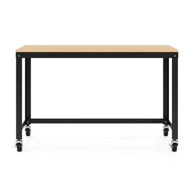 Space Solutions 48" W Mobile Metal Desk With Laminate Top, Black/Maple - White 3 Space Solutions 48" W Mobile Metal Desk With Laminate Top, Black/Maple - White - Image 3