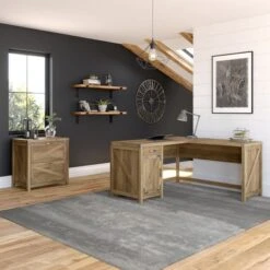 Cottage Grove 60W L Shaped Desk With File Cabinet By Bush Furniture - Cottage White -Felloweis Store 51955ad7 0ac2 4eef b066 6f43d00957d6