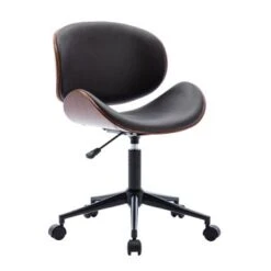 Bent Wood Adjustable Office Chair , Mix Color PU Leather Upholstery And Black Foot - Black -Felloweis Store 51fa625a 9d4a 49fb 8f3e b71f0cca14e4