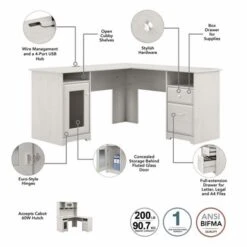 Cabot 60W L-Desk With Hutch, Cabinet And Bookcase By Bush Furniture - White -Felloweis Store 53378969 a7e9 41ec a570 1ec614380656