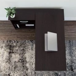 52W 3-position Sit To Stand Corner Bookshelf Desk - Espresso Oak -Felloweis Store 540a7c11 bf44 44fb bdeb e80806b8dd43