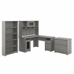 Cabot 60W L-Desk With Hutch, Cabinet And Bookcase By Bush Furniture - White -Felloweis Store 5426de9a 398a 4772 a62d 1cbb136dfab0