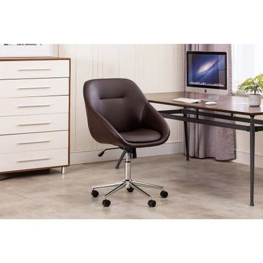 Porthos Home Hayes Swivel Office Chair, Chrome Base, PU Leather - Brown 2 Porthos Home Hayes Swivel Office Chair, Chrome Base, PU Leather - Brown - Image 2