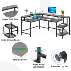 Lee Industrial L-Shaped Desk With Storage Shelves, Corner Computer Desk PC Laptop Study Table Workstation - Grey -Felloweis Store 54f1dede d9ab 41ef b2d7 a1d6f121e34e