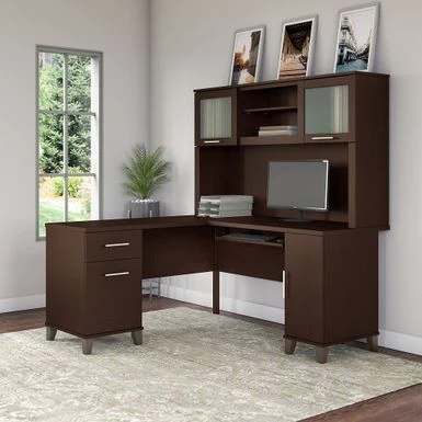 Somerset 60W L Shaped Desk With Hutch - Ash Gray 2 Somerset 60W L Shaped Desk With Hutch - Ash Gray - Image 2