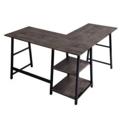 Homy Casa L-shaped Desk Computer Desk With Shelf - Dark Brown