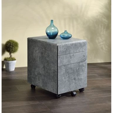 File Cabinet, Faux Concrete & Silver - Silver 1 File Cabinet, Faux Concrete & Silver - Silver