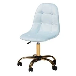 Baxton Studio Kabira Contemporary Glam And Luxe Velvet Fabric And Gold Metal Swivel Office Chair - Aqua, Gold